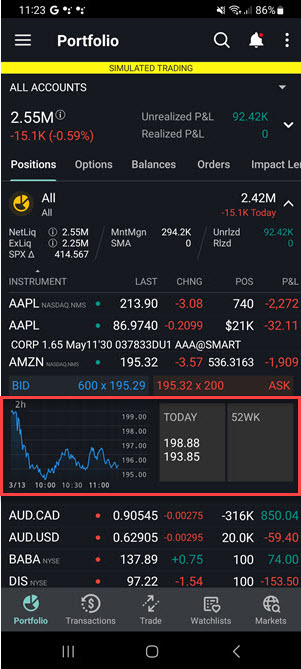 The quote details on the Android Phone